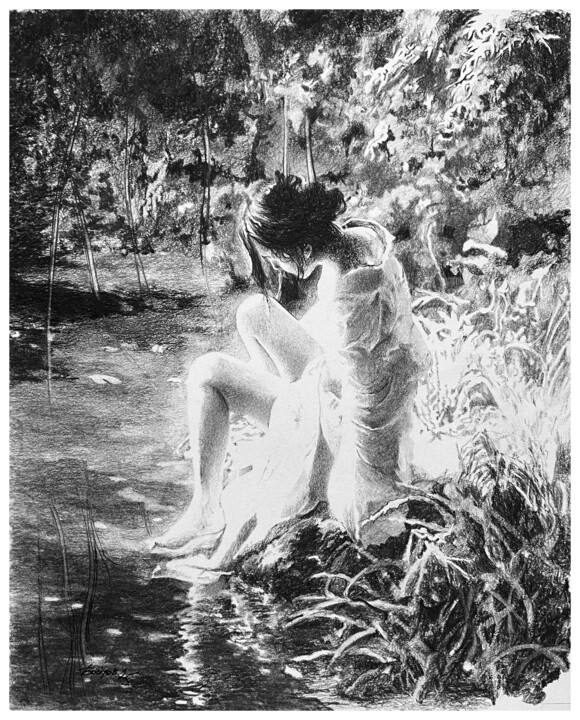 Dessin intitulée "Водица" par Boytsov, Œuvre d'art originale, Fusain