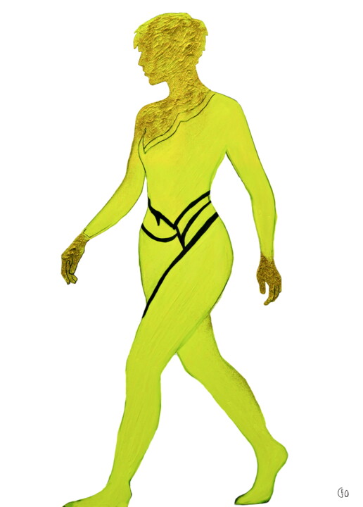 绘画 标题为“🌗 GOLDEN WALKERS —…” 由Jerome Labrunerie (GEO), 原创艺术品, 油 安装在木质担架架上