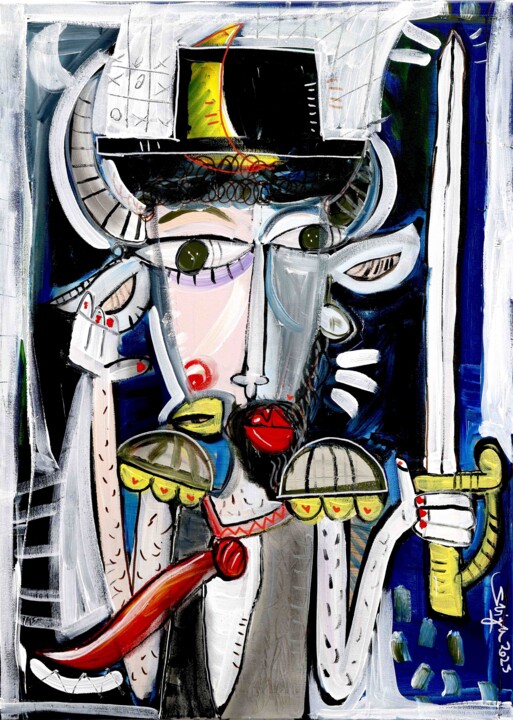 Pintura intitulada "Il Minotauro Galante" por Alessandro Siviglia, Obras de arte originais, Acrílico Montado em Armação em m…