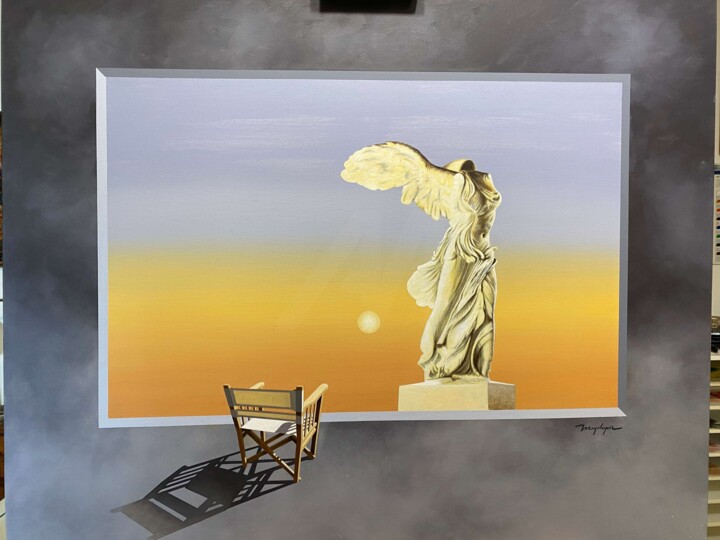 Painting titled "THE STEP OF WINNING" by Manolis Maridakis, Original Artwork, Oil Mounted on Wood Stretcher frame