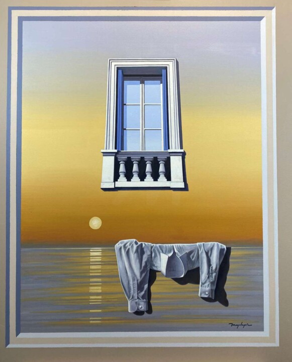 Painting titled "ABSENCE" by Manolis Maridakis, Original Artwork, Oil Mounted on Wood Stretcher frame