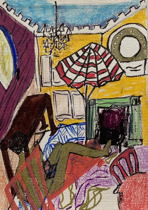 Zeichnungen mit dem Titel "Staycation (Mounted)" von Jan O'Sullivan, Original-Kunstwerk, Acryl