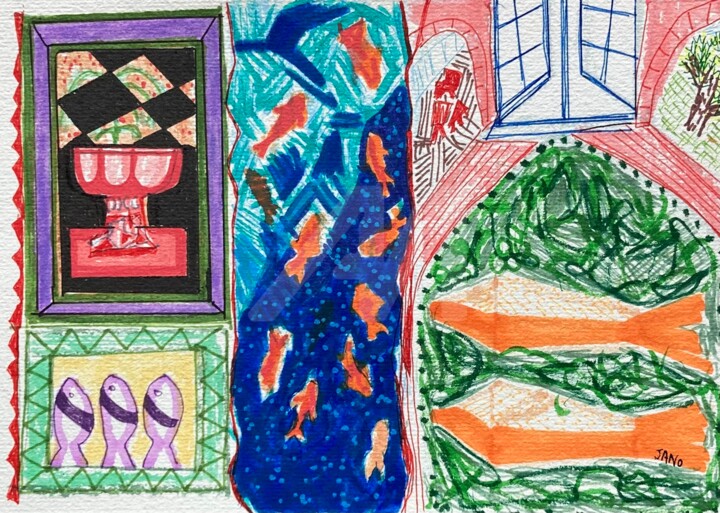 Zeichnungen mit dem Titel "Pescatarian" von Jan O'Sullivan, Original-Kunstwerk, Acryl