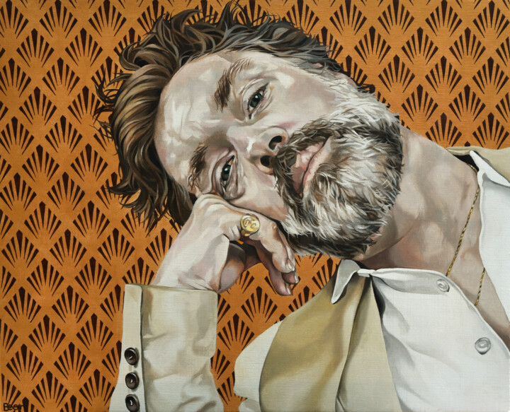 Pintura intitulada "Rufus Wainwright" por Jo Beer, Obras de arte originais, Óleo Montado em Armação em madeira