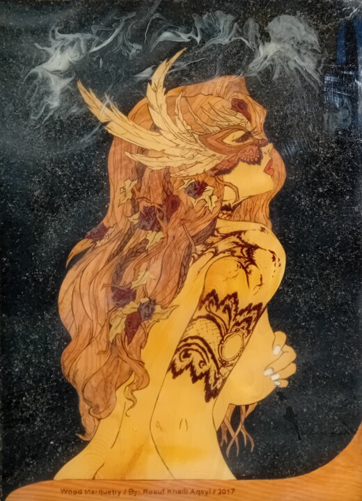 Sculpture titled "The Feathered Muse…" by Roauf Khalil Aqayi, Original Artwork, Wood