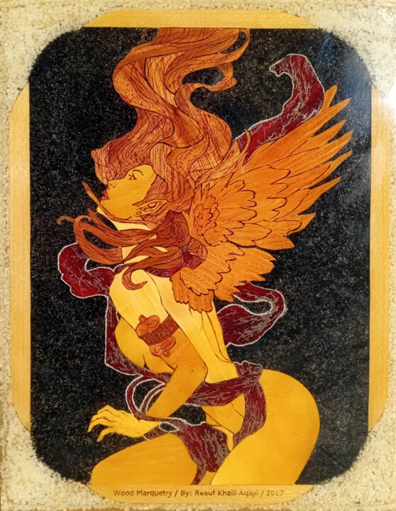 Sculpture titled "Angel of Flames – W…" by Roauf Khalil Aqayi, Original Artwork, Wood