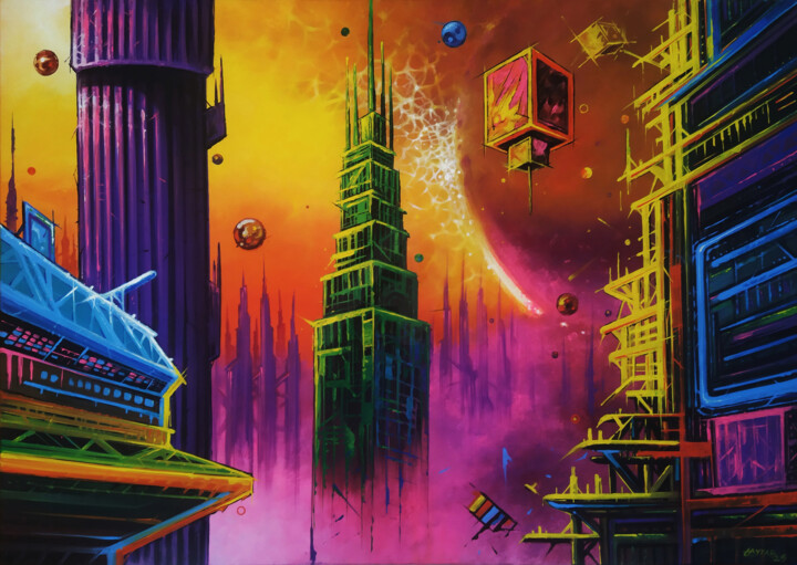 Peinture intitulée "The City of the AGE…" par Tayyar Özkan, Œuvre d'art originale, Acrylique