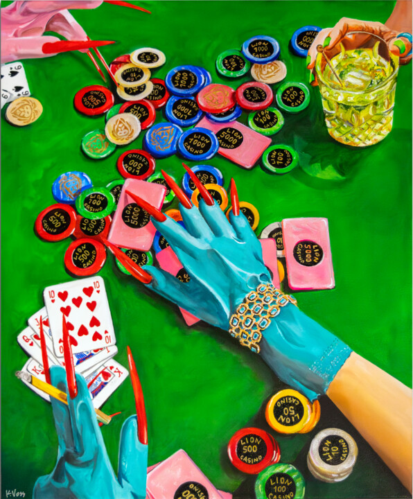 Картина под названием "PokeHer Night" - Kristin Voss, Подлинное произведение искусства, Акрил Установлен на Деревянная рама…