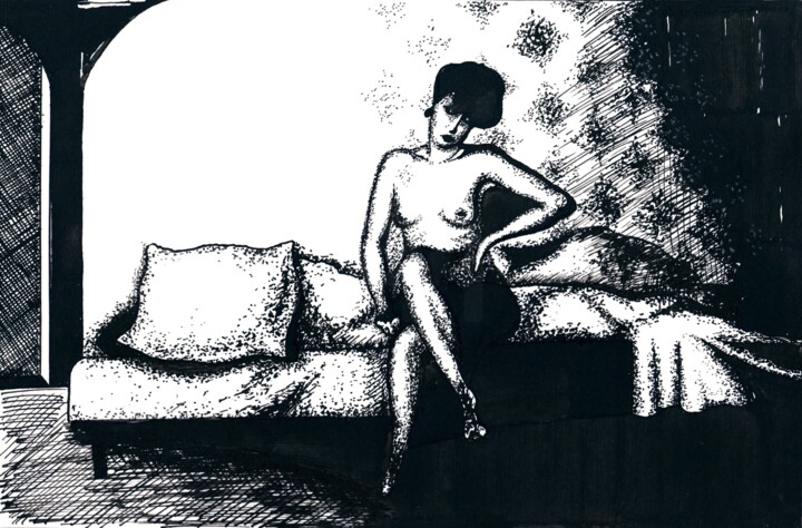 Рисунок под названием "In the Studio 2 / В…" - Владимир Абаимов, Подлинное произведение искусства, Чернила