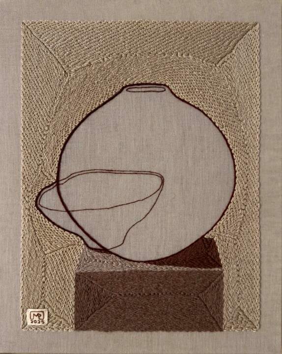 Arte textil titulada "Vase Composition XX…" por Milena Paladino, Obra de arte original, Bordado