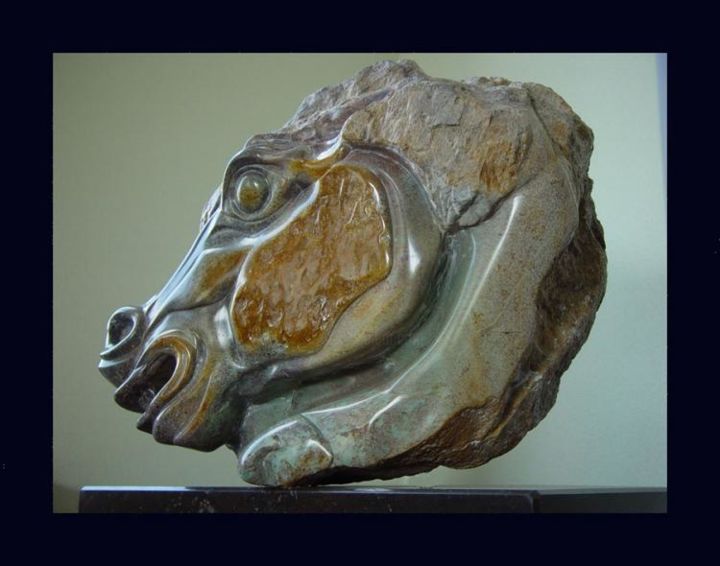 Sculptuur getiteld "Caballo Azul" door Tamas Kooning Lansbergen, Origineel Kunstwerk, Steen