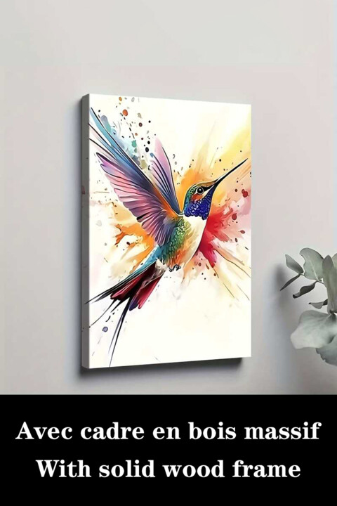 印花与版画 标题为“Vibrant Hummingbird…” 由江华 梁, 原创艺术品, 喷墨 安装在木质担架架上