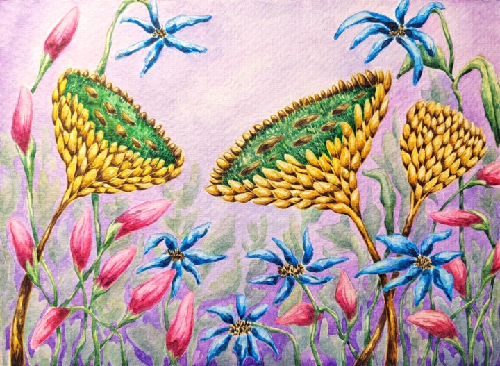 Painting titled "Morning Garden" by Alena Masyutina, Original Artwork, Watercolor