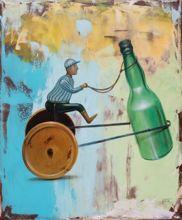 Pintura intitulada "CORSA ALLA BIRRA" por Nicoletta Bagatti, Obras de arte originais, Óleo Montado em Armação em madeira