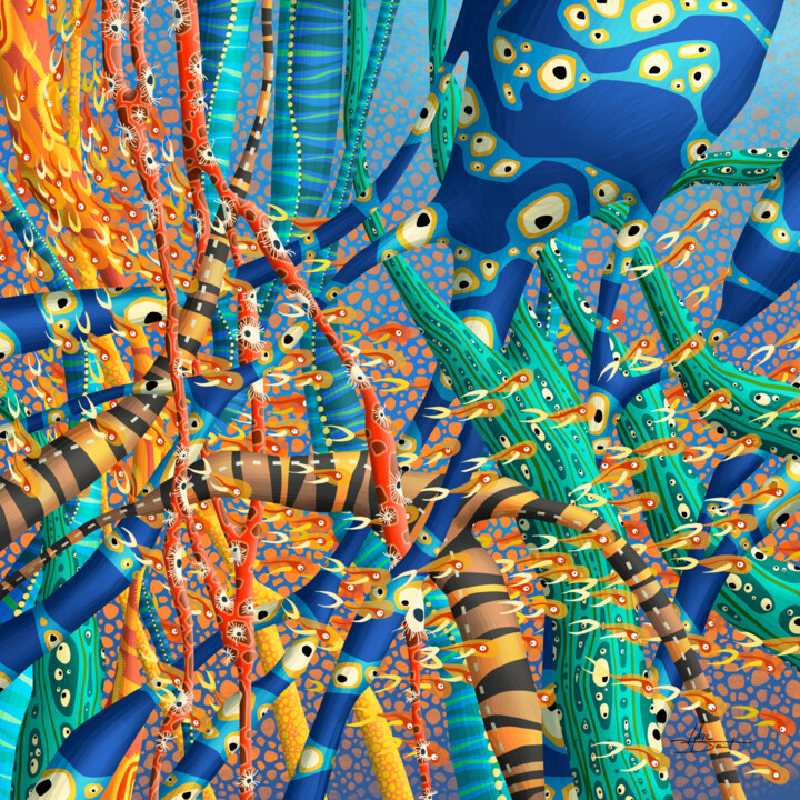 Grafika cyfrowa / sztuka generowana cyfrowo zatytułowany „Cascade” autorstwa Sylvie Dessert (Syl), Oryginalna praca, Malarst…