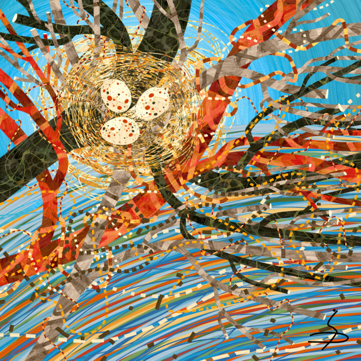 Grafika cyfrowa / sztuka generowana cyfrowo zatytułowany „Nid de l'arbre à Sun” autorstwa Sylvie Dessert (Syl), Oryginalna p…