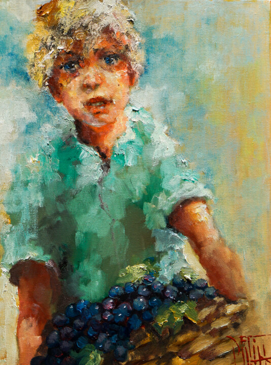 Malarstwo zatytułowany „Vitis vinifera” autorstwa Pavel Filin, Oryginalna praca, Olej Zamontowany na Drewniana rama noszy