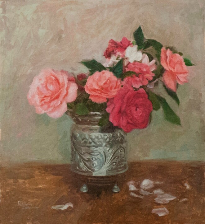 Schilderij getiteld "Roses, geraniums an…" door Radosveta Zhelyazkova, Origineel Kunstwerk, Olie