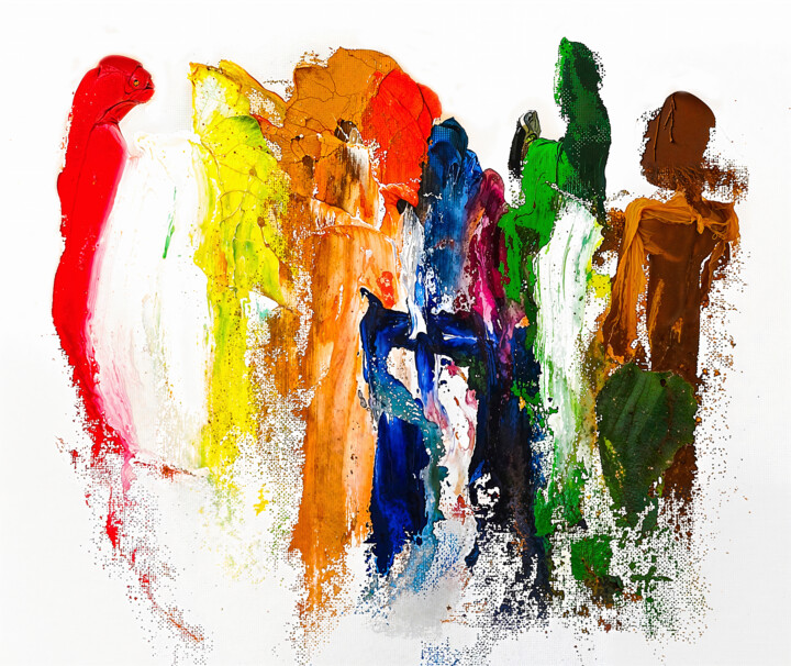 Painting titled "Abstract Gathering…" by Lukian, Original Artwork, Oil