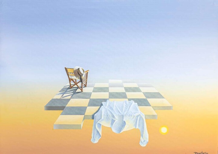 Painting titled "MEETING" by Manolis Maridakis, Original Artwork, Oil Mounted on Wood Stretcher frame