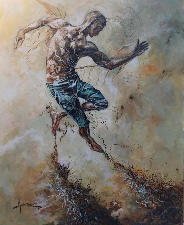 Painting titled "Ethereal dance" by Theodoros Markopoulos, Original Artwork, Acrylic Mounted on Cardboard
