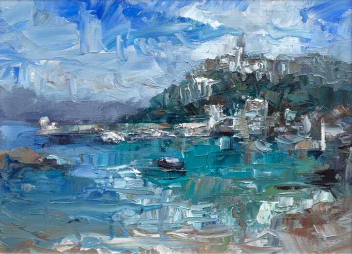 Painting titled "Mediterranean Port" by Adrienn Pécsek, Original Artwork, Oil