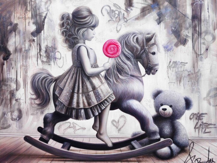 绘画 标题为“La Fillette au Chev…” 由Vincent Bardou, 原创艺术品, 油 安装在木质担架架上