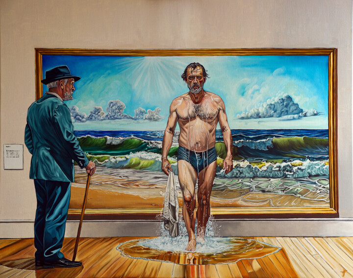 Malarstwo zatytułowany „Au Musée” autorstwa Jean-François Ferbos, Oryginalna praca, Olej Zamontowany na Drewniana rama noszy