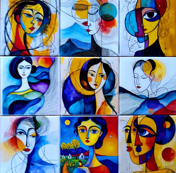 ""Ritratti sincretic…" başlıklı Dijital Sanat Angelo Mazzoleni tarafından, Orijinal sanat, Petrol Ahşap panel üzerine monte…