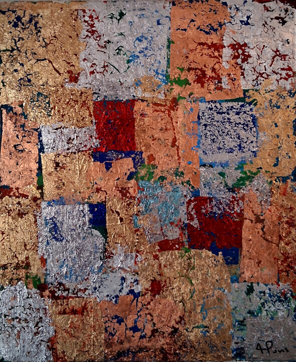 Malarstwo zatytułowany „Composition or, arg…” autorstwa Alexandre Pons, Oryginalna praca, Akryl Zamontowany na Drewniana ram…