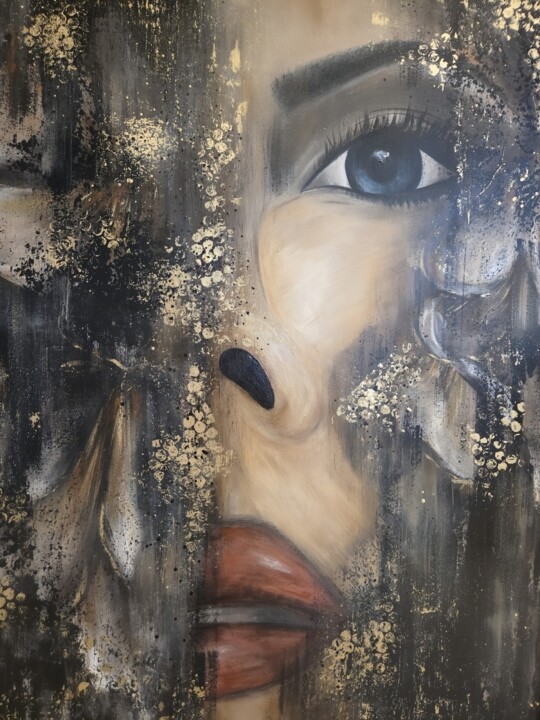 Painting titled "Whisper" by Polla D'Art, Original Artwork, Acrylic Mounted on Wood Panel