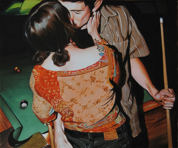Peinture intitulée "Pool game" par Daniel García, Œuvre d'art originale, Huile Monté sur Châssis en bois