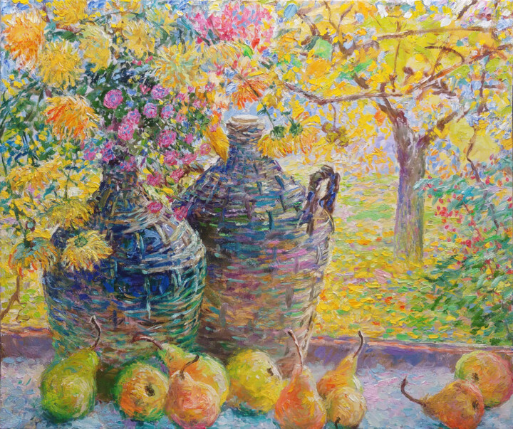 Painting titled "Generous autumn." by Gunchenko, Original Artwork, Oil Mounted on Wood Stretcher frame