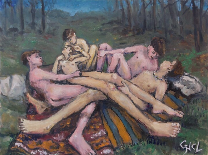 "Party on the grass" başlıklı Tablo Giorgos Nicolaou (Gncl) tarafından, Orijinal sanat, Petrol