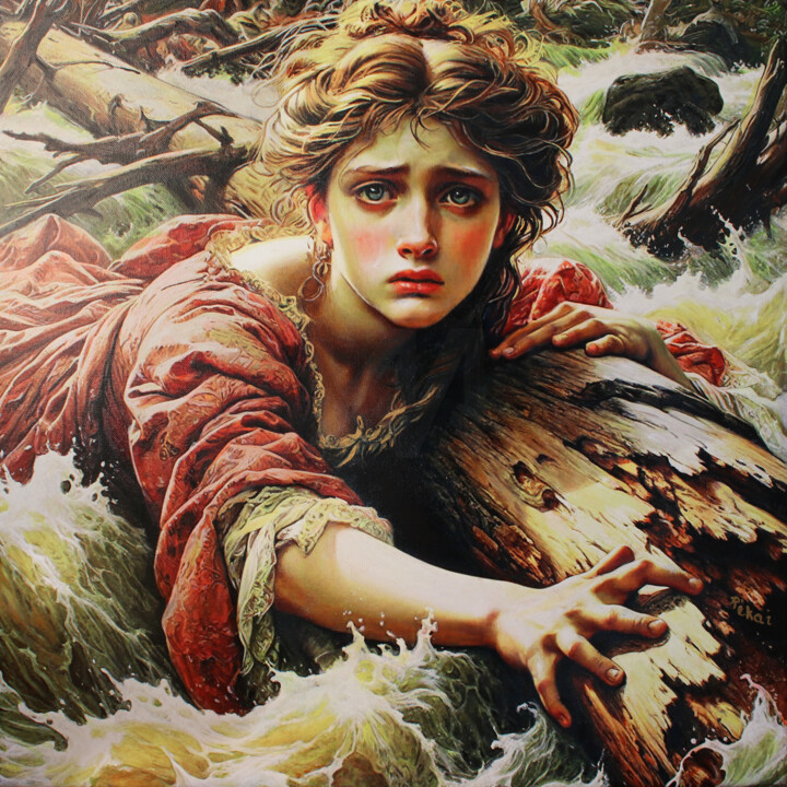 Painting titled "Flood" by Rékai Zsolt, Original Artwork, Oil Mounted on Wood Stretcher frame