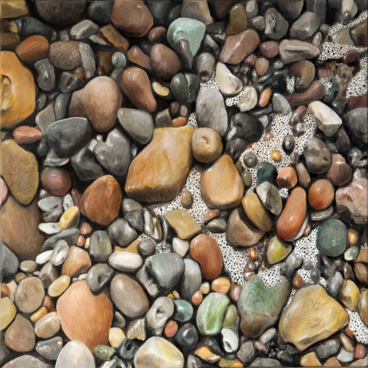 "Kieselsteine 3" başlıklı Tablo Klaus Keck tarafından, Orijinal sanat, Petrol Ahşap Sedye çerçevesi üzerine monte edilmiş