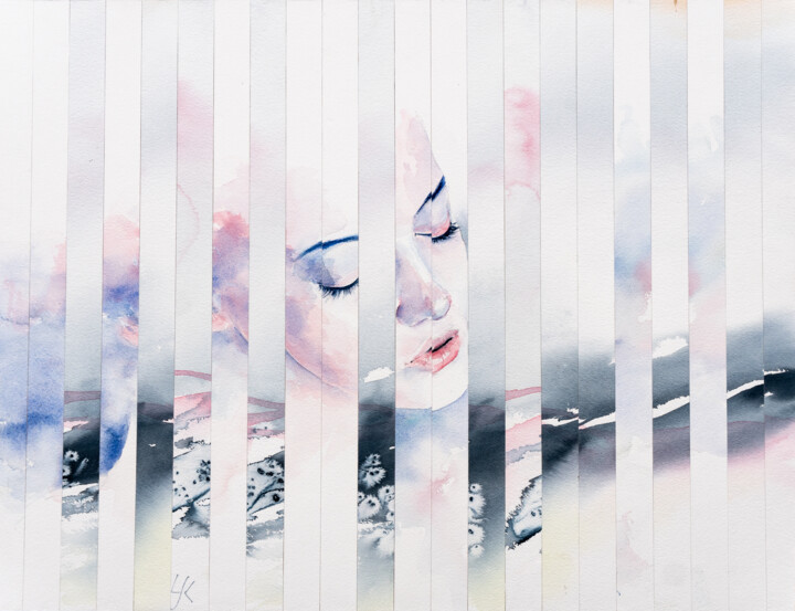 绘画 标题为““Closed Eyes”” 由Yuriy Kraft, 原创艺术品, 水彩