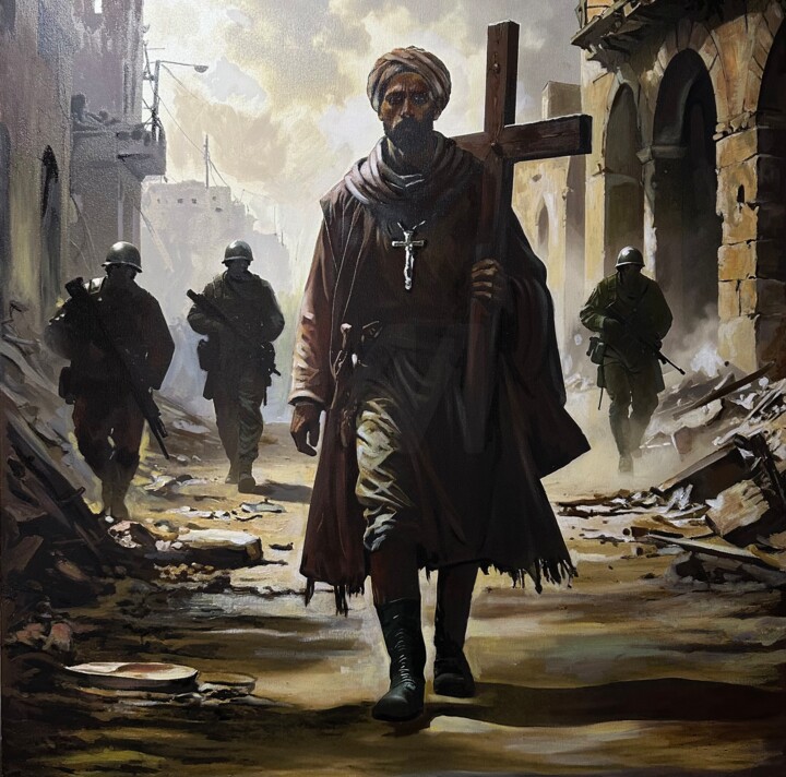 Malarstwo zatytułowany „Via Dolorosa di Gaz…” autorstwa Dariusz Witold Mierzwa, Oryginalna praca, Olej Zamontowany na Drewni…