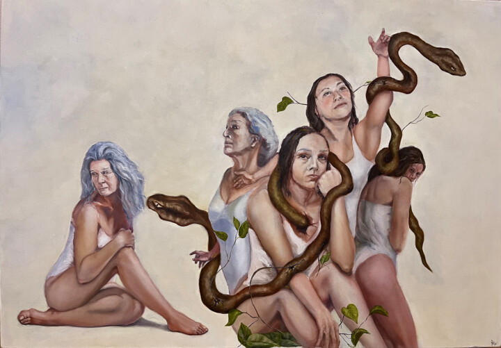 Painting titled "Under the Skin" by Natalia Dorfman, Original Artwork, Oil Mounted on Wood Stretcher frame