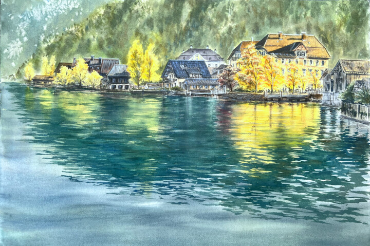 Peinture intitulée "My Hallstatt village" par Mila D'Art, Œuvre d'art originale, Aquarelle
