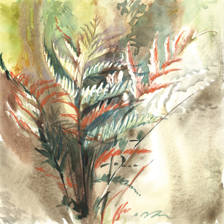 Malarstwo zatytułowany „Fern I” autorstwa Lena Skarus, Oryginalna praca, Akwarela