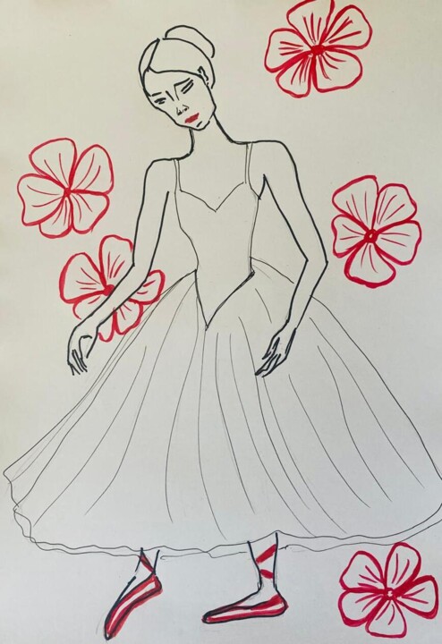 Dibujo titulada "Difficult exercise" por Valeria Pogliani (V.P.), Obra de arte original, Rotulador