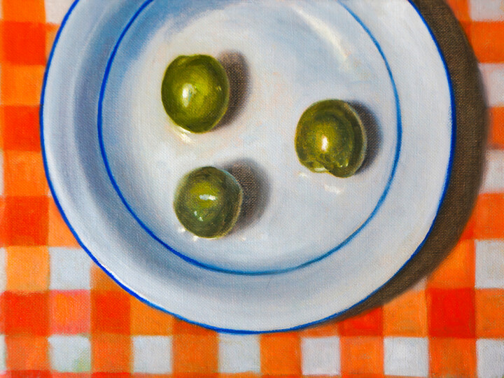 Painting titled "Green Olives Still…" by Lukian, Original Artwork, Oil