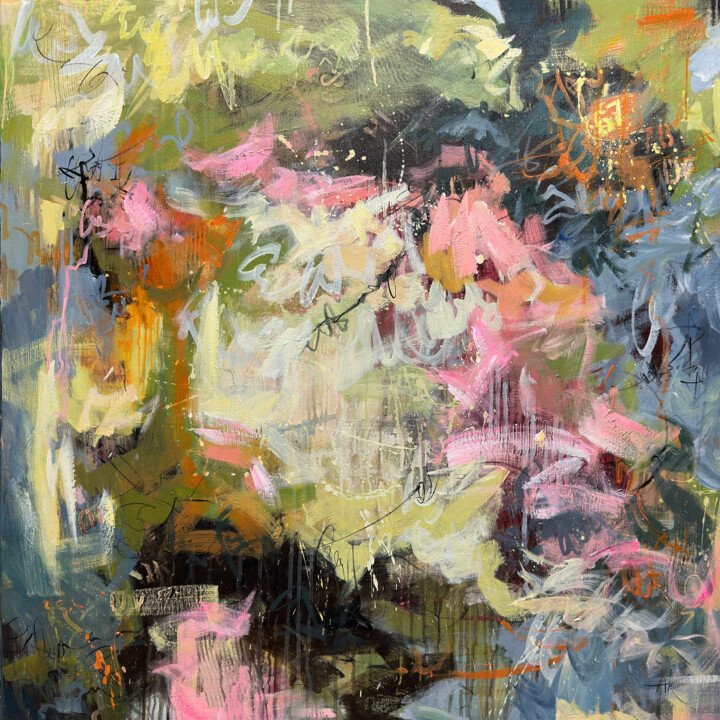 Peinture intitulée "Echoes of Green" par Anastasiia Krykun, Œuvre d'art originale, Acrylique Monté sur Châssis en bois