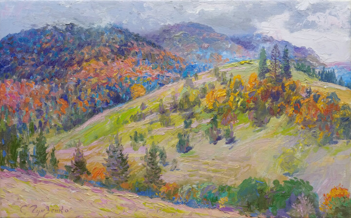 Painting titled "Гори, які я так люб…" by Gunchenko, Original Artwork, Oil Mounted on Wood Stretcher frame