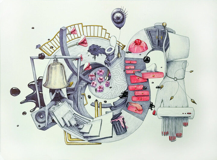 "Shredder" başlıklı Resim Andromachi Giannopoulou tarafından, Orijinal sanat, Tükenmez kalem Karton üzerine monte edilmiş