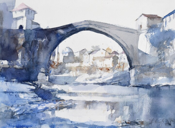 "Mostar old bridge" başlıklı Tablo Goran Žigolić (watercolors) tarafından, Orijinal sanat, Suluboya