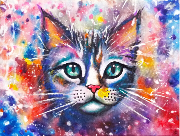 Painting titled "Марсик - космически…" by Antara Terrael, Original Artwork, Acrylic Mounted on Wood Stretcher frame