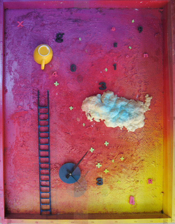 拼贴 标题为“Desayuno en las est…” 由Esther Martínez Aguayo (Guruguayo), 原创艺术品, 拼贴 安装在木质担架架上