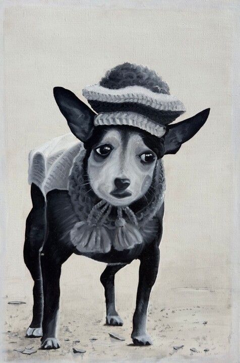 "Hund - süss oder tr…" başlıklı Tablo Danijel Segecic tarafından, Orijinal sanat, Petrol Ahşap Sedye çerçevesi üzerine monte…